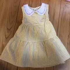 イエロー チェック ノースリーブ　ワンピース 90cm 半袖　夏のサムネイル