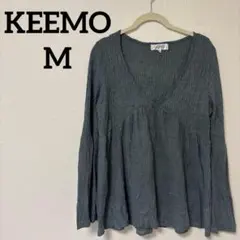 KEEMO 【M】Vネック長袖トップス ダークグレー お出かけ デート シンプル