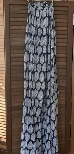 サマーマキシワンピース リーフ柄 ネイビー