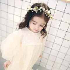 【120サイズ】ベビードレス　韓国　セレモニー 白チュール 刺繍 レース