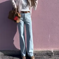 グレイル GRL フリンジヘムセミフレアデニムパンツ　XS ライトブルー