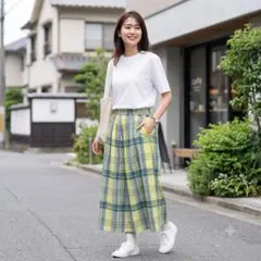 セモアージュ　チェック柄 フレアロングスカート イエローのサムネイル