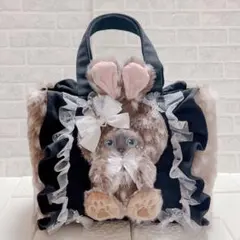 コヤンイサムチョン フリルトートバッグ チュール ブラック帆布 バンビ 猫