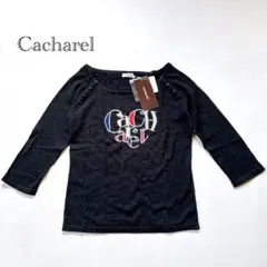 キャシャレル リブニット ロゴ刺繍 肩ボタン コットン カシミヤ混 ブラックのサムネイル