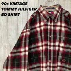 90sヴィンテージ古着　トミーヒルフィガー　コーデュロイプリントBDシャツ　L