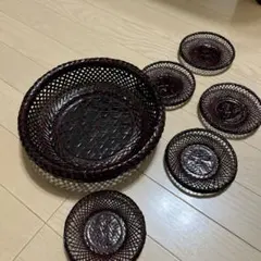 らんたい漆器 6点セット 黒と赤 編み込みデザイン