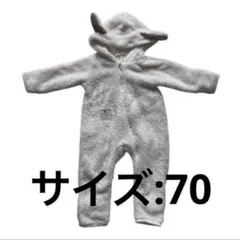 犬耳　着ぐるみ　カバーオール　ベビーロンパース　ホワイト　モコモコ 70