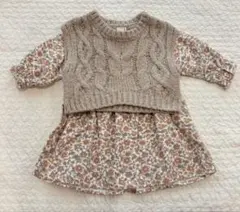 プティマイン　ワンピース　ニットベストセット　80cm 花柄