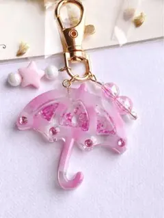 No.176 傘 雨 ピンク シェイカー シャカシャカ キーホルダー チャーム