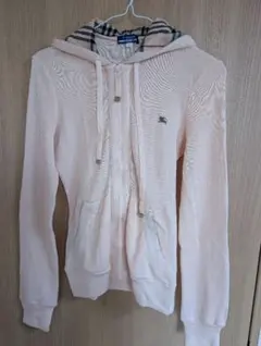 Burberry BLUE LABELフード付きニットカーディガンパーカーピンク