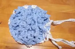 水色の花モチーフかぎ針編みアクセサリーバッグ