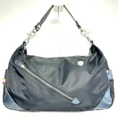 0069 Orobianco ナイロン レザー ハンドバッグ ブラック ネイビー