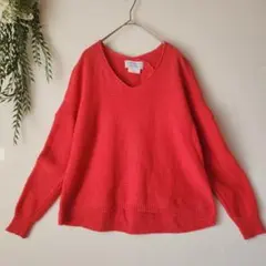 チャオパニックティピー『F』コーラルピンク 長袖 ニット 透かし編 洗濯OK