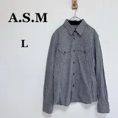 A.S.M♦︎長袖チェックシャツ L モノトーン 綿 コットン カジュアルのサムネイル