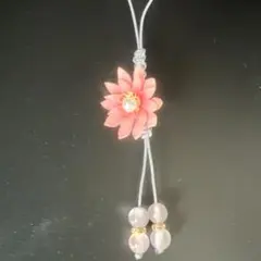 ハンドメイド ピンク花ストラップ