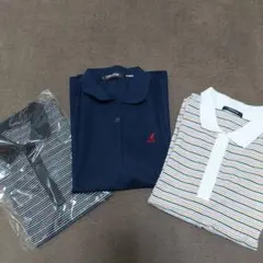 ポロシャツ3点セット 半袖 ストライプ ネイビー ホワイト