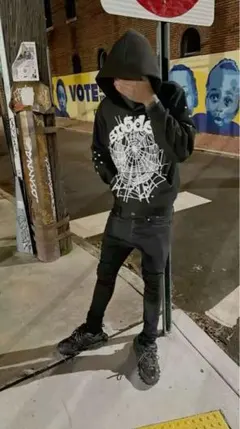 sp5der スパイダーウェブ ブラックパーカー