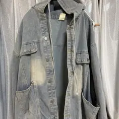 フード付きライトオーバーサイズヴィンテージ加工ブルーデニムジャケット