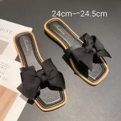 【新品】サンダル リボン 黒 ミュール 24cm〜24.5cm
