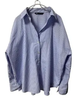 【ZARA/ザラ】ストライプ オーバーサイズ 長袖シャツ ブルー L