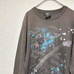 2000s USストリート プリント長袖Tシャツ 【XL】チャコール グレー