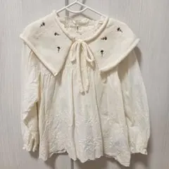 プティマイン ニット衿 シャーリング ブラウス 120