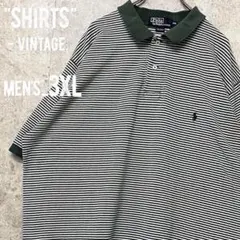 レア○90s《ポロバイラルフローレン》ボーダーポロシャツ/グリーン/メンズ3XL