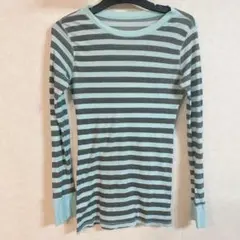 長袖ストライプTシャツ 水色とグレー　薄手　サーマル