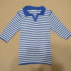 青と白のストライプ 五分袖ポロシャツ