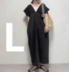 しまむら シャーリングワンピース 黒 ブラック L