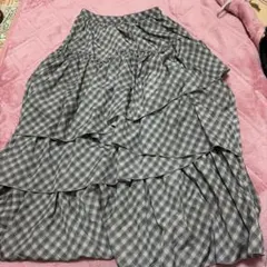 heather グレーとホワイトのチェック柄ロングスカート