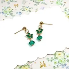 No.1171☆小粒フラワー（グリーン） ピアス イヤリング マスクチャーム