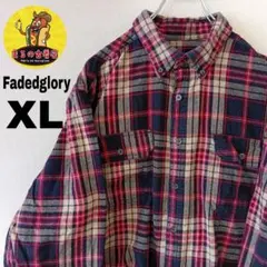 USA古着 Fadedglory　ネルシャツXL　ブラックレッド　チェックのサムネイル