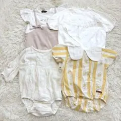 n8736 ベビー70 ロンパースまとめ売り 半袖 春夏 女の子 4点セット