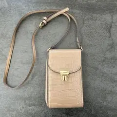 ベージュ クロコダイル型押し ショルダーバッグ