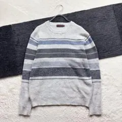 インスパイア/M/灰/ストライプ柄/ニット/クルーネック/秋冬/カジュアル