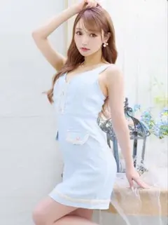 【新品】パステルツイードノースリーブパールボタンタイトミニ丈キャバドレス