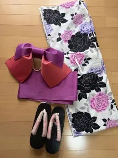 未使用！浴衣・帯・下駄3点セット 花柄