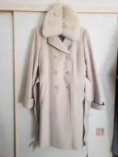 ベージュ ウール混合 ダブルブレスト ロングコート