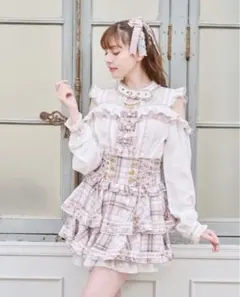 LIZ LISA はしごリボンチェックティアードスカパン ピンク