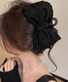 リボンヘアクリップ ビッグリボンバレッタ　ブラック