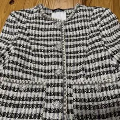 H&M ノーカラーツイードジャケット ビジュー付き　XS