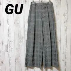 【GU】ワイドパンツ　レディース　グレンチェック　L　オフィスカジュアル