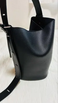 キャンバス×レザー バケツ型 ハンドバッグ インナーバッグ付き