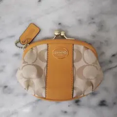 COACH コインケース　がま口　シグネチャー　オレンジ