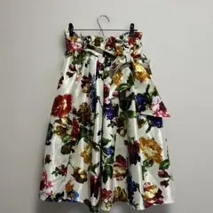 花柄　フレアスカート リボン付き ひざ丈　　大きいサイズ