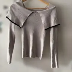 オフショルダーリブ編み長袖