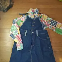 デニムブルー ボタン付きサロペット