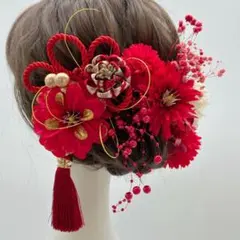成人式髪飾り　卒業式　水引　紐　パールシャワー　タッセル　赤　金　白　つまみ細工