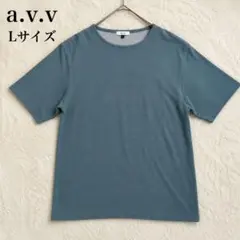 アーヴェヴェ 半袖 Tシャツ (L) くすみブルー リブ調 コットン シンプルのサムネイル
